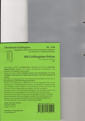 100 DürckheimRegister®-FOLIEN für STEUERGESETZE u.a; zum Einheften und Unterteilen der Gesetzessammlungen von Dürckheim,  Constantin von