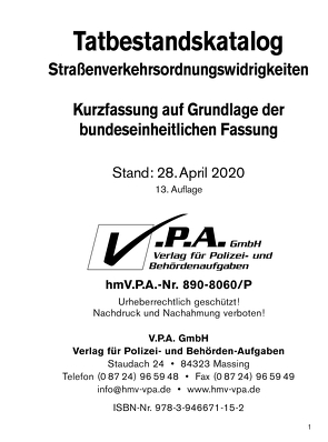 13 . Ergänzungslieferung zum Bundeseinheitlichen Tatbestandskatalog – Polizeifassung von V.P.A. GmbH