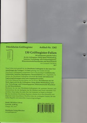 130 DürckheimRegister®-FOLIEN für STEUERGESETZE, SCHÖNFELDER u.a; zum Einheften und Unterteilen der roten Gesetzessammlungen von Dürckheim,  Constantin von