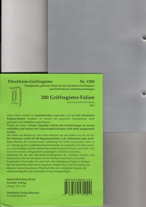 200 DürckheimRegister®-FOLIEN für STEUERGESETZE, SCHÖNFELDER u.a; zum Einheften und Unterteilen der roten Gesetzessammlungen von Dürckheim,  Constantin von