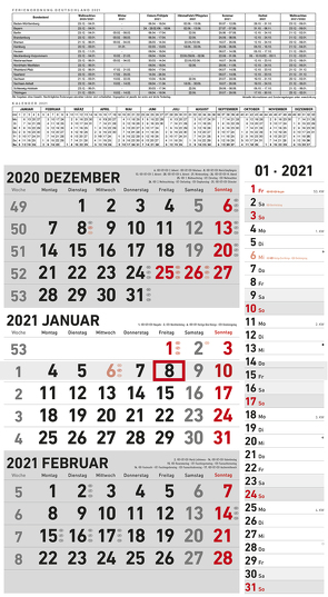 3-Monats-Kombiplaner GRAU 2021 – Büro-Planer – Planer-mit-Schieber – 3-Monate – 33×58,7