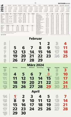 3-Monatskalender Recycling 2024 – 29,7×48,8 cm – mit Kopftafel und Datumsschieber – Blauer Engel – Mehrmonatsplaner – 956-0700