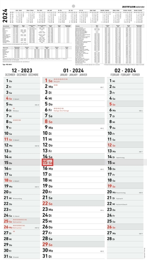 3-Monatskalender Streifenplaner 2024 33×58,8