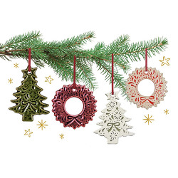 4er-Set Christbaumschmuck aus Keramik