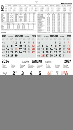 5-Monatskalender rot 2024 – 33×58,8 – mit Kopftafel – Datumsschieber – 970-0000