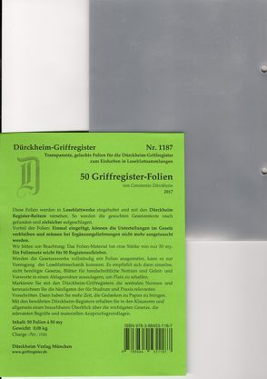 50 DürckheimRegister®-FOLIEN für STEUERGESETZE u.a; zum Einheften und Unterteilen der Gesetzessammlungen von Dürckheim,  Constantin von