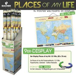 9er-Display Welt „Places of my life“, Edition Neoballs, 1:51 Mio., beleistet