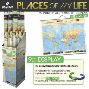 9er-Display Welt „Places of my life“, Edition Neoballs, 1:51 Mio., beleistet