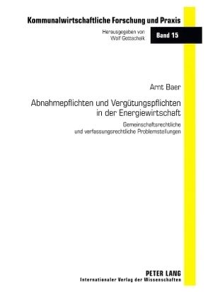 Abnahmepflichten und Vergütungspflichten in der Energiewirtschaft von Baer,  Arnt