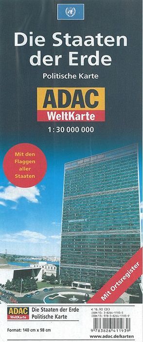 ADAC Weltkarte (politisch) 1:30 000 000, plano in Hülse