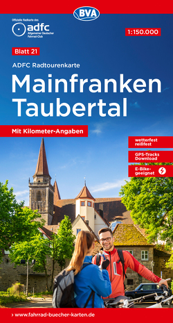 ADFC-Radtourenkarte 21 Mainfranken Taubertal 1:150.000, reiß- und wetterfest, E-Bike geeignet, GPS-Tracks Download, mit Bett+Bike Symbolen, mit Kilometer-Angaben