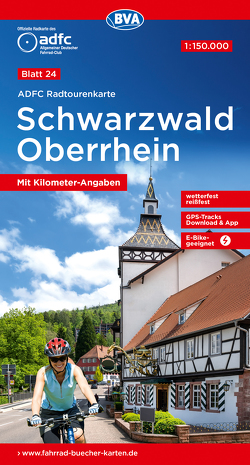 ADFC-Radtourenkarte 24 Schwarzwald Oberrhein 1:150.000, reiß- und wetterfest, E-Bike geeignet, GPS-Tracks Download, mit Bett+Bike Symbolen, mit Kilometer-Angaben