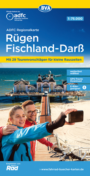 ADFC-Regionalkarte Rügen Fischland-Darß, 1:75.000, mit Tagestourenvorschlägen, reiß- und wetterfest, E-Bike-geeignet, GPS-Tracks-Download