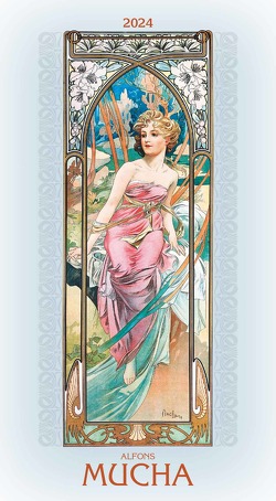 Alfons Mucha 2024 – Bild-Kalender 33×60 cm – Kunstkalender – mit stilvollem Glitzereffekt – Jugendstil – Wandkalender – Alpha Edition