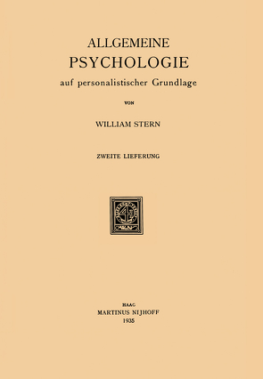 Allgemeine Psychologie auf personalistischer Grundlage von Stern,  William