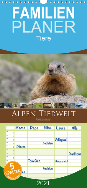 Alpen Tierwelt – Familienplaner hoch (Wandkalender 2021 , 21 cm x 45 cm, hoch) von Tappeiner,  Kurt