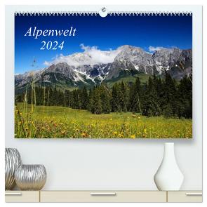 Alpenwelt 2024 (hochwertiger Premium Wandkalender 2024 DIN A2 quer), Kunstdruck in Hochglanz von Schwarz,  Nailia