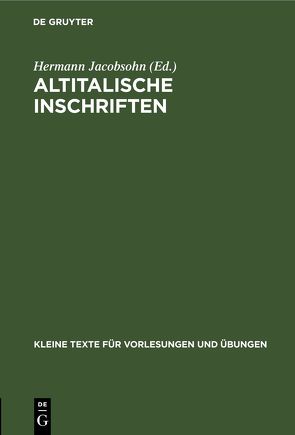 Altitalische Inschriften von Jacobsohn,  Hermann