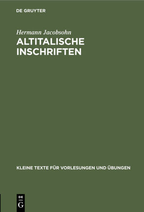 Altitalische Inschriften von Jacobsohn,  Hermann