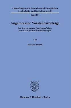 Angemessene Vorstandsverträge. von Jänsch,  Melanie