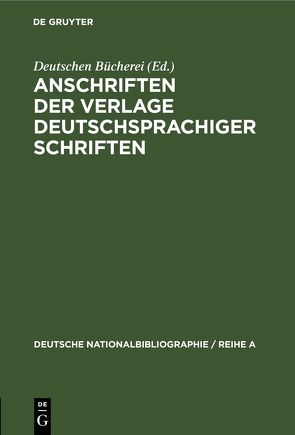 Anschriften der Verlage deutschsprachiger Schriften