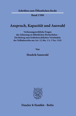 Anspruch, Kapazität und Auswahl. von Sannwald,  Hendrik