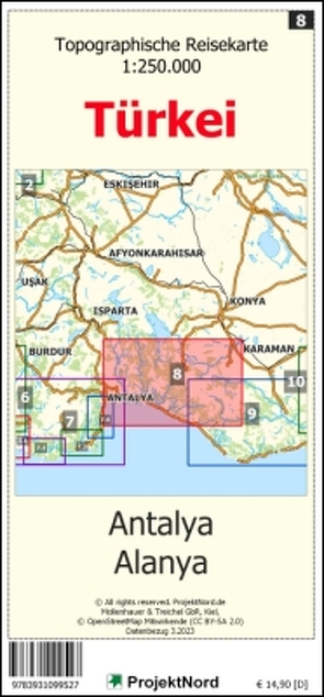 Antalya – Alanya – Topographische Reisekarte 1:250.000 Türkei (Blatt 8) von Mollenhauer,  Jens Uwe