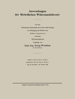 Anwendungen der Michellschen Widerstandstheorie von Weinblum,  Georg