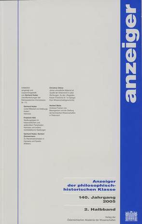 Anzeiger der philosophisch-historischen Klasse der Österreichischen… / Anzeiger der philosophisch-historischen Klasse der Österreichischen… 140.Jahrgang 2005, 2. Halbband