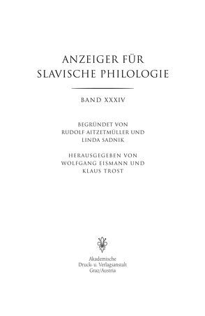 Anzeiger für Slavische Philologie / Anzeiger für Slavische Philologie von Eismann,  Wolfgang