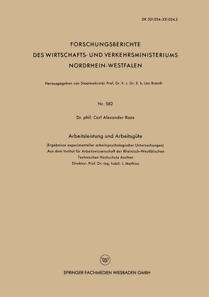 Arbeitsleistung und Arbeitsgüte von Roos,  Carl Alexander