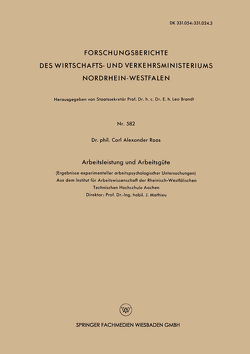 Arbeitsleistung und Arbeitsgüte von Roos,  Carl Alexander