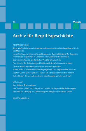 Archiv für Begriffsgeschichte. Band 45 von Dierse,  Ulrich, Scholtz,  Gunter