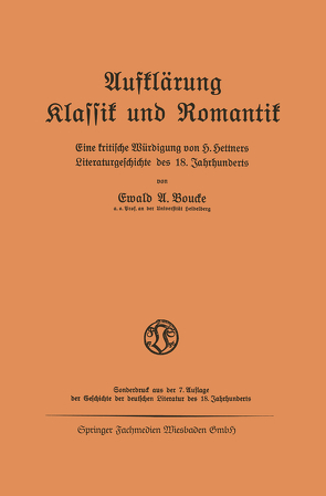 Aufklärung Klassik und Romantik von Boucke,  Ewald A.