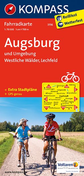 KOMPASS Fahrradkarte 3116 Augsburg und Umgebung – Westliche Wälder – Lechfeld 1:70.000 von KOMPASS-Karten GmbH