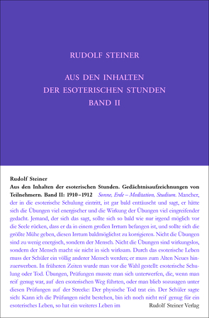 Aus den Inhalten der esoterischen Stunden, Band II: 1910-1912 von Sam,  Martina M, Steiner,  Rudolf, Wiesberger,  Hella