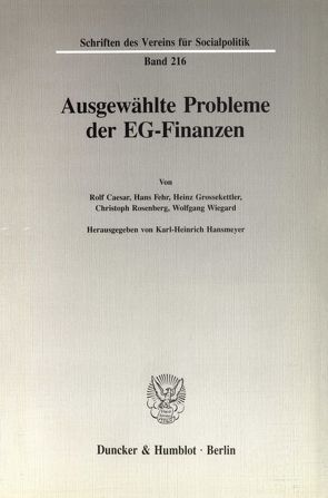 Ausgewählte Probleme der EG-Finanzen. von Hansmeyer,  Karl-Heinrich