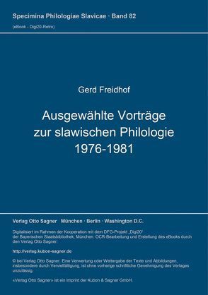 Ausgewählte Vorträge zur slawischen Philologie 1976-1981 von Freidhof,  Gerd