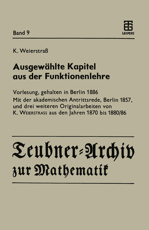 Ausgewählte Kapitel aus der Funktionenlehre von Siegmund-Schultze,  Reinhard, Weierstrass,  Karl