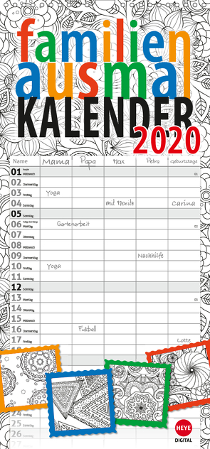 Ausmalen (Wandkalender 2020 , 21 cm x 45 cm, hoch) von Digital,  Heye