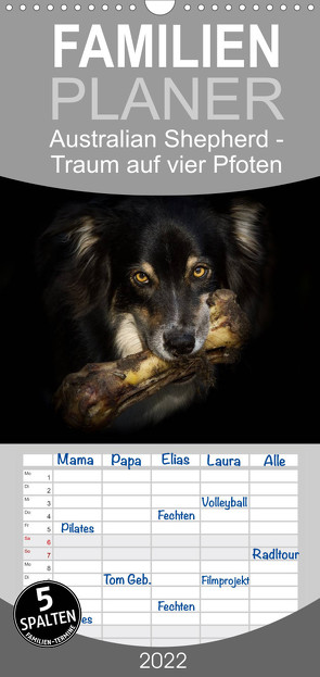 Familienplaner Australian Shepherd – Traum auf vier Pfoten (Wandkalender 2022 , 21 cm x 45 cm, hoch) von Mayer Tierfotografie,  Andrea