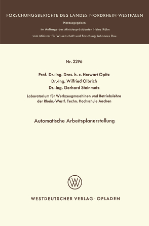 Automatische Arbeitsplanerstellung von Opitz,  Herwart