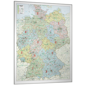 Kastanea Bundeslandkarte Deutschland mit ORGA-Bereichen, 98 x 129 cm, Magnet-Tafel, aufgezogen, beschichtet, magnethaftend, Aluleiste gerahmt