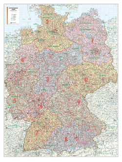 Kastanea Postleitzahlenkarte Deutschland, 98 x 129 cm, 1:700 000, Papierkarte gerollt