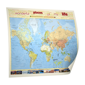 Kastanea Weltkarte „Places of my life“, Edition Neoballs, 1:51 Mio., beleistet