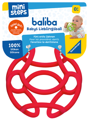 Ravensburger ministeps 4148 baliba – Flexibler Ball, Greifling und Beißring – Baby Spielzeug ab 0 Monate – rot