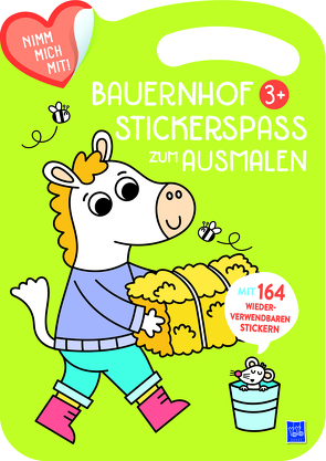 Bauernhof Stickerspaß zum Ausmalen 3+ (Cover grün, Pferd)