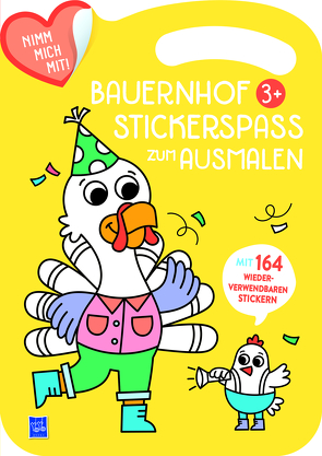 Bauernhof Stickerspaß zum Ausmalen 3+ (Cover gelb, Truthahn)