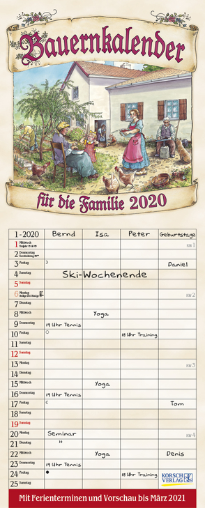 Bauernkalender 2020 von Korsch Verlag, Versley,  Christa