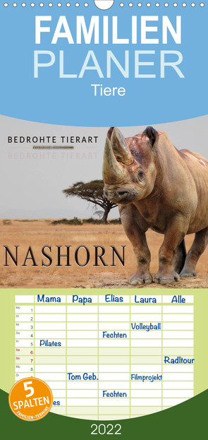 Familienplaner Bedrohte Tierart – Nashorn (Wandkalender 2022 , 21 cm x 45 cm, hoch) von Roder,  Peter